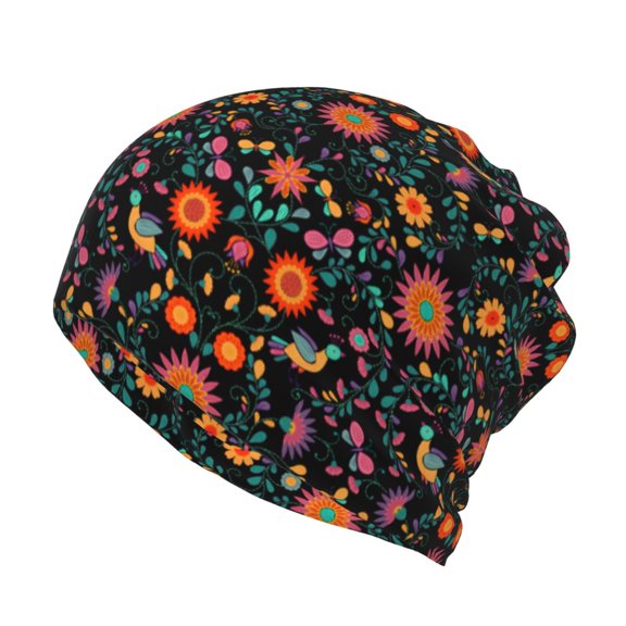 Vsdgher Mexican Flower And Birds Slouchy Beanie Hat for Men/Women, Skull Cap Chemo Cap Night Sleeping Cap