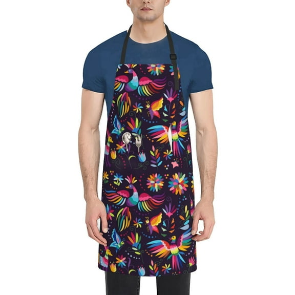 Vsdgher Mexican Flowers Birds Waterproof Apron with 2 Pockets Kitchen Chef Aprons Bibs for Grooming Cooking Baking Painting Gardening