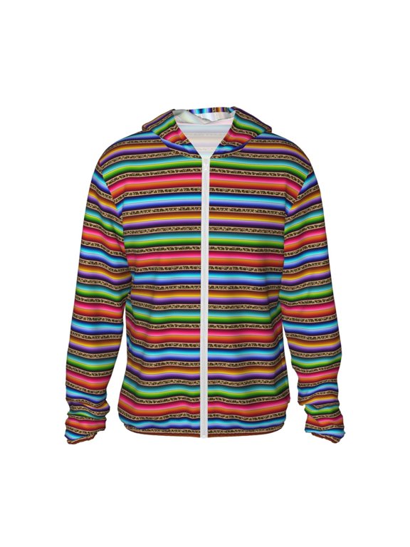 Mexican Leopard Serape Blanket Stripes Print Adult Hoodie Shirts Rash Guard for Men Women,Long Sleeve Sun Protection Fishing Shirts for Athletic Running Swim-Large