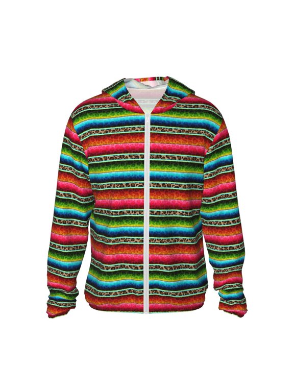 Mexican Leopard Serape Blanket Stripes Print Adult Hoodie Shirts Rash Guard for Men Women,Long Sleeve Sun Protection Fishing Shirts for Athletic Running Swim-X-Large
