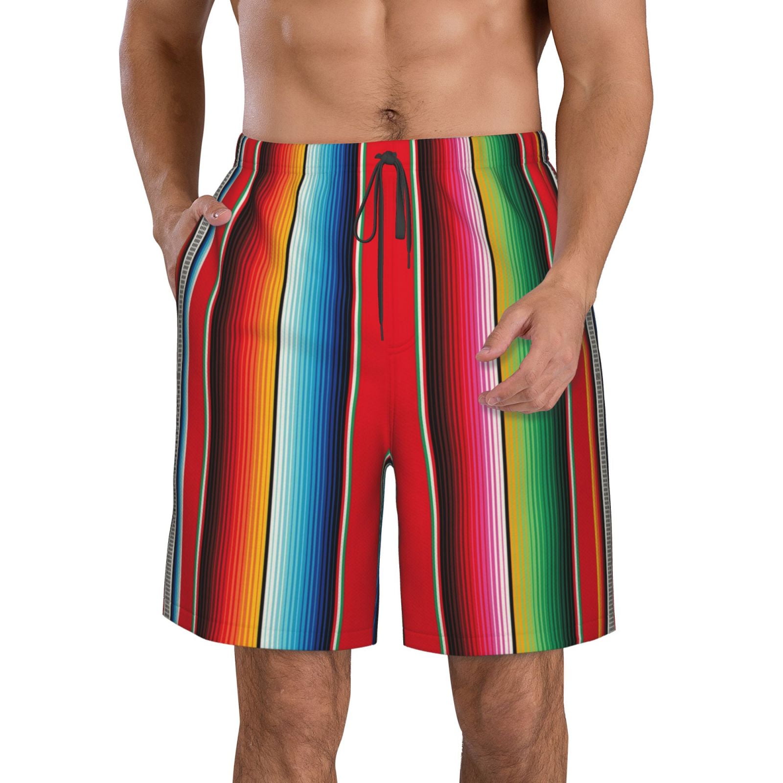 Vsdgher Mexican Serape Blanket Stripes Men's Beach Shorts, Surfing shorts, Swim trunks, Quick Dry Swim Trunks for Surfing Beach Fun -XX-Large