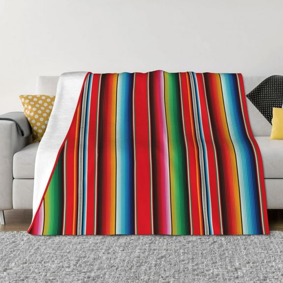 Vsdgher Mexican Serape Blanket Stripes Pattern Fleece Throw Blanket, Horizontal Fleece Bedding Home Decor for Couch & Bed All Season Use -50"x40"