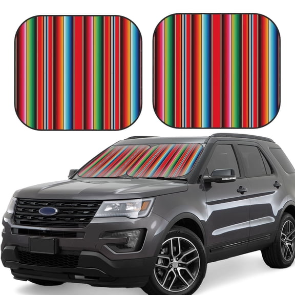Vsdgher Mexican Serape Blanket Stripes Print Car Windshield Sun Shade, Reflective Sunshade Window Sunshade Sun Visor Protector Fit for Cars,Trucks,SUVs-Small