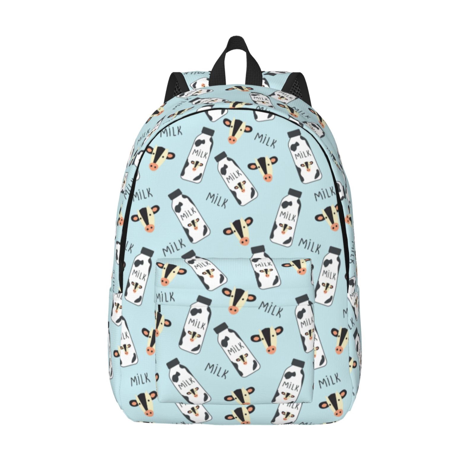 Vsdgher Milk Bottles And Cow Head Print Canvas Backpack Travel Rucksack Unisex Knapsack 15.7/17.7Inch Laptop Backpack for Work,College -Medium