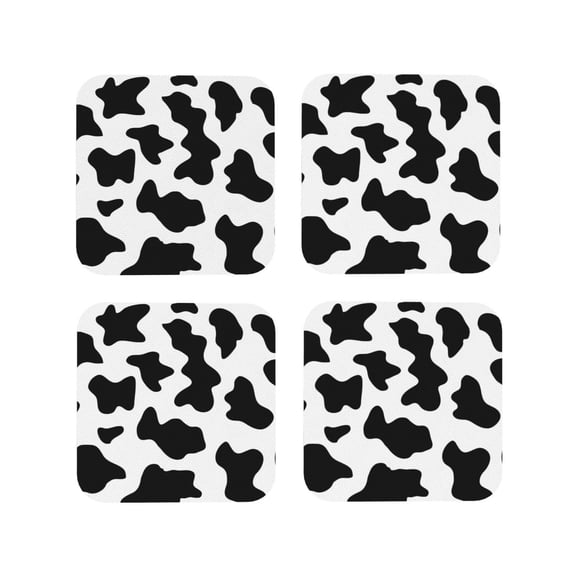 Vsdgher Milk Cow Leather Coasters for Drinks, Durable Drink Coasters 4 Set for Tabletop Protection, Luxurious Home Décor and Housewarming Gift ( {designName})Square