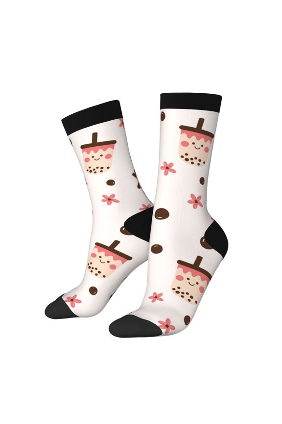Milk Tea Crew Socks for Men & Women, Breathable Casual Athletic Ankle Socks