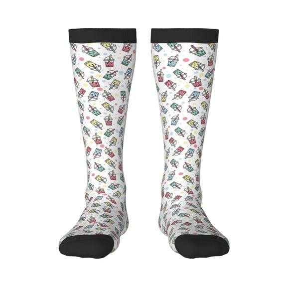 Vsdgher Milk Tea Print Thigh High Socks Extra Long Stretchy Sock Women Over Knee High Opaque Stocking Daily Wear