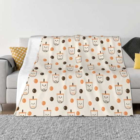 Vsdgher Milk Tea7 Pattern Fleece Throw Blanket, Horizontal Fleece Bedding Home Decor for Couch & Bed All Season Use -60"x50"