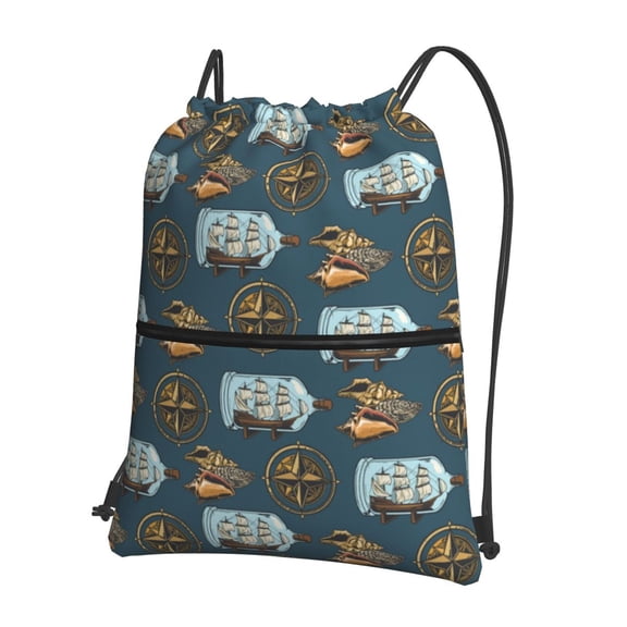 Vsdgher Miniature Ship In Bottle Drawstring Backpack Water Resistant String Bag Sports Sackpack Gym Sack for Men Women