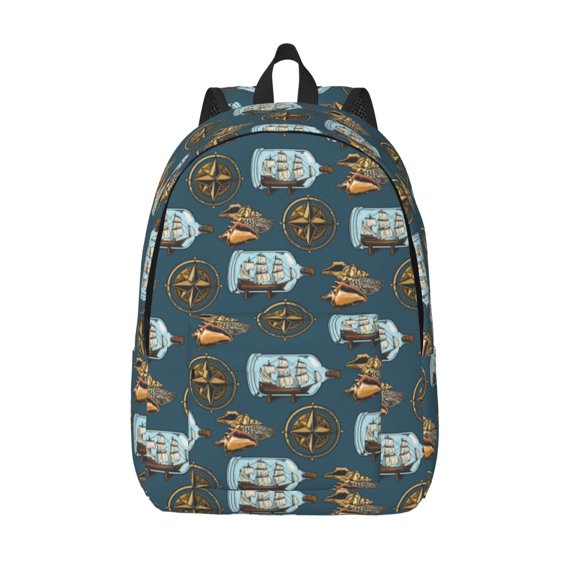 Vsdgher Miniature Ship In Bottle Print Canvas Backpack Travel Rucksack Unisex Knapsack 15.7/17.7Inch Laptop Backpack for Work,College -Medium