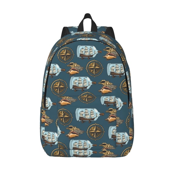 Vsdgher Miniature Ship In Bottle Print Canvas Backpack Travel Rucksack Unisex Knapsack 15.7/17.7Inch Laptop Backpack for Work,College -Small