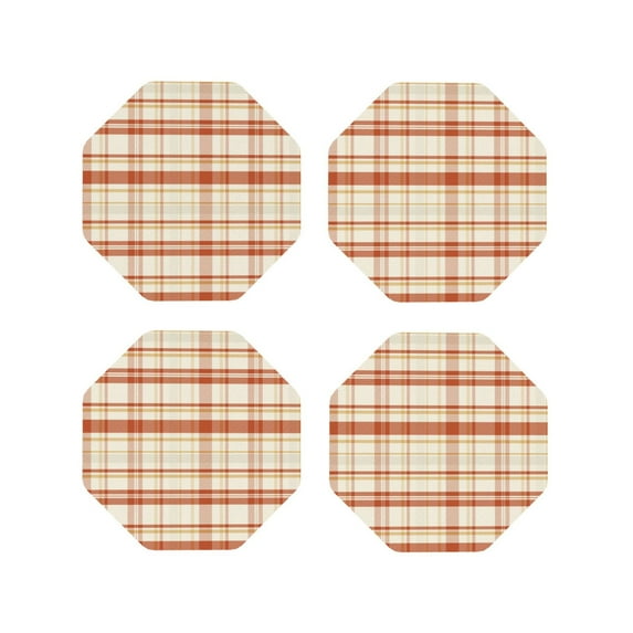 Vsdgher Minimalist plaid Leather Coasters for Drinks, Durable Drink Coasters 4 Set for Tabletop Protection, Luxurious Home Décor and Housewarming Gift-Octagon