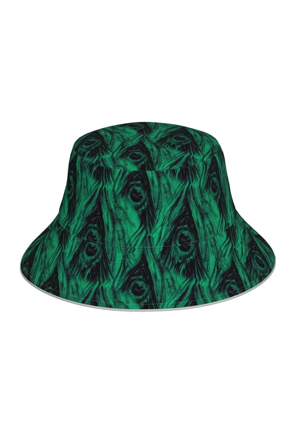 Mint Bird Feathers Print Bucket Hat for Men&Women Bucket Hat Reversible Summer Double-Side-Wear Travel Gardening, Beach, Camping, Hiking, Fishing Cap