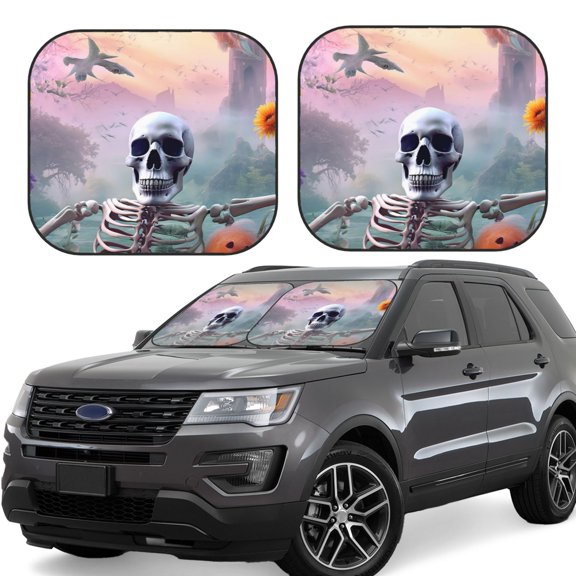 Vsdgher Mist Sunflower Skull Print Car Windshield Sun Shade, Reflective Sunshade Window Sunshade Sun Visor Protector Fit for Cars,Trucks,SUVs-Large