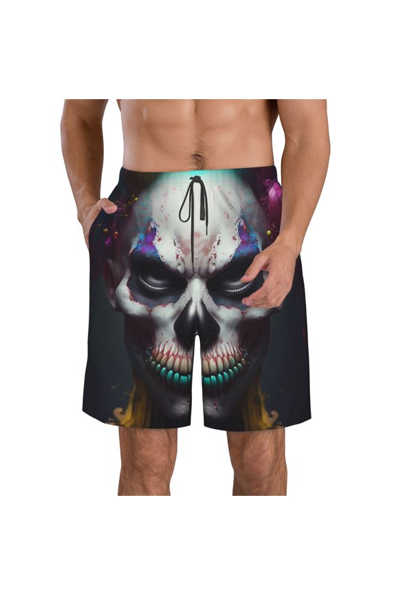 Modern Abstract Colorful Skull C Men's Beach Shorts, Surfing shorts, Swim trunks, Quick Dry Swim Trunks for Surfing Beach Fun -XX-Large