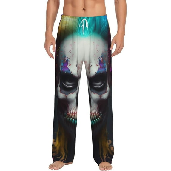 Vsdgher Modern Abstract Colorful Skull C Print Mens Pajama Pants Sleep & Lounge Pants, PJ Bottoms With elastic waistb and Pockets