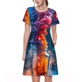 thumbnail image 1 of Vsdgher Modern Art Red And Blue Colors for Womens Summer 2025 Casual Midi Maxi Dresses Lightweight Short Sleeve Round Neck Beach Dress -Large, 1 of 7