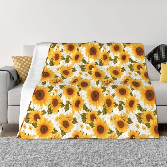 Vsdgher Modern Elegant Sunflower Pattern Fleece Throw Blanket, Horizontal Fleece Bedding Home Decor for Couch & Bed All Season Use -50"x40"