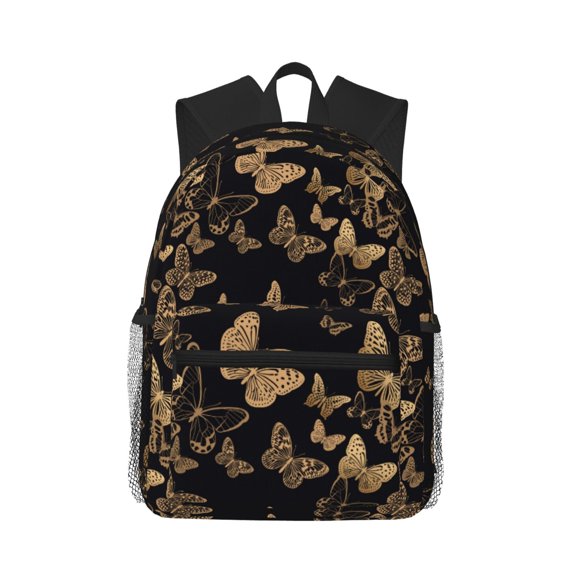 Vsdgher Modern Golden Butterfly Print Unisex Large Capacity Bookbag Schoolbag Casual Daypack for High School/College/Teens/Travel/Work