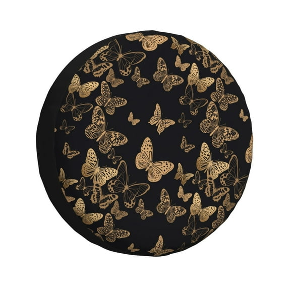 Vsdgher Modern Golden Butterfly for Spare Tire Cover, Tire Wheel Protector Wheel Cover Fit for Truck,Trailer,RV,SUV,Camper and Most Vehicle-17 inch