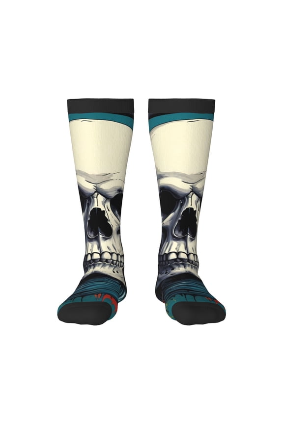 Modern Hip-Hop Skull Print Thigh High Socks Extra Long Stretchy Sock Women Over Knee High Opaque Stocking Daily Wear