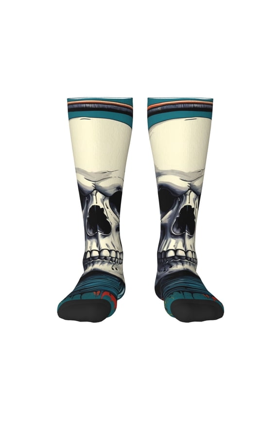 Modern Hip-Hop Skull Print Thigh High Socks Extra Long Stretchy Sock Women Over Knee High Opaque Stocking Daily Wear