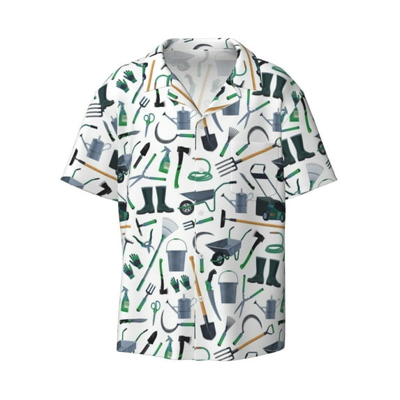 Vsdgher Modern Industry Print Men's Wrinkle Free Untucked Cuban Shirt Business Casual Button Down Shirts Short Sleeve Shirt