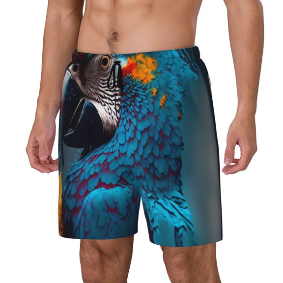 Vsdgher Modern Style Blue Parrot for Mens Swim Trunks with Compression Liner Swim Shorts Swim Suits Board Shorts-Medium