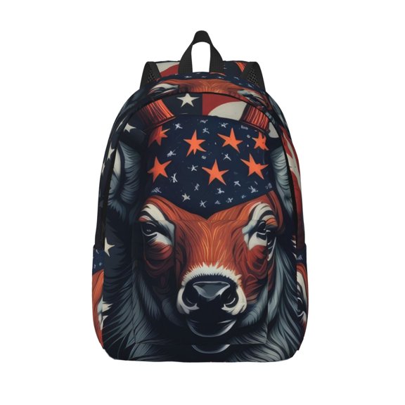 Vsdgher Modern USA Deer Head Print Canvas Backpack Travel Rucksack Unisex Knapsack 15.7/17.7Inch Laptop Backpack for Work,College -Medium