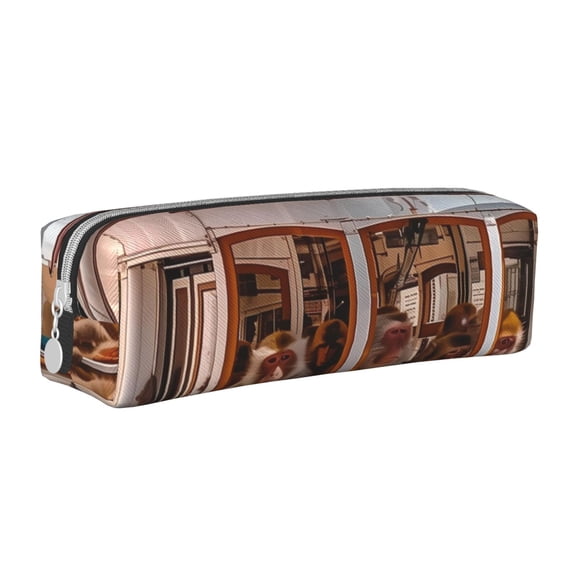 Vsdgher Modern Urban Monkey Leather Pencil Case, Makeup Pouch, Zipper Pouch for Daily Essentials, Storage Organizer, Cosmetics and Stationary Bag