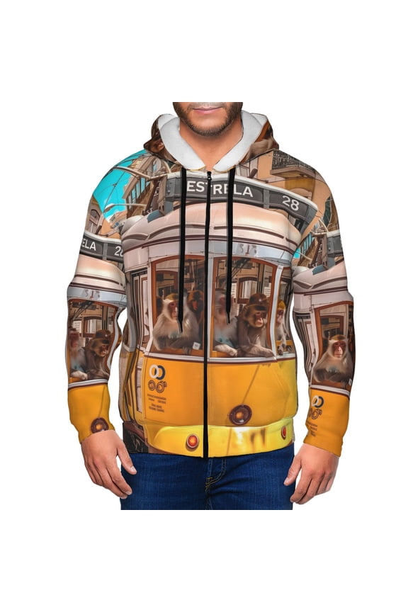 Modern Urban Monkey Mens Hoodies Zip Hoodie, Hoodies for Men, Zip-up Hooded Sweatshirt-Small
