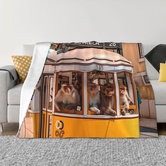Vsdgher Modern Urban Monkey Pattern Fleece Throw Blanket, Horizontal Fleece Bedding Home Decor for Couch & Bed All Season Use -40"x30"