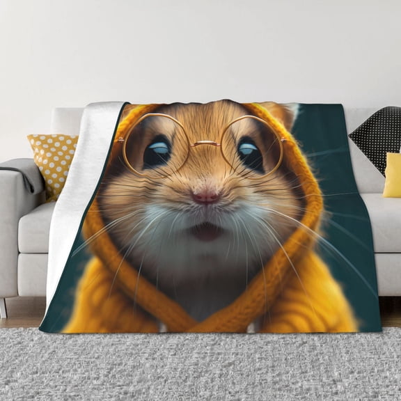 Vsdgher Modern Yellow Sweater Guinea Pig Pattern Fleece Throw Blanket, Horizontal Fleece Bedding Home Decor for Couch & Bed All Season Use -40"x30"
