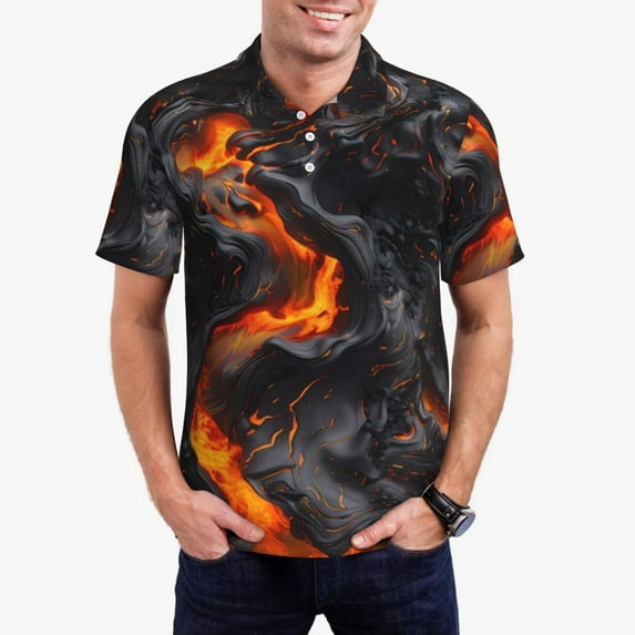 Vsdgher Molten Lava Abstract Flow Polo Shirts for Men, Men's Short Sleeve Stretch Polo Shirt, Shirts for Men-4X-Large