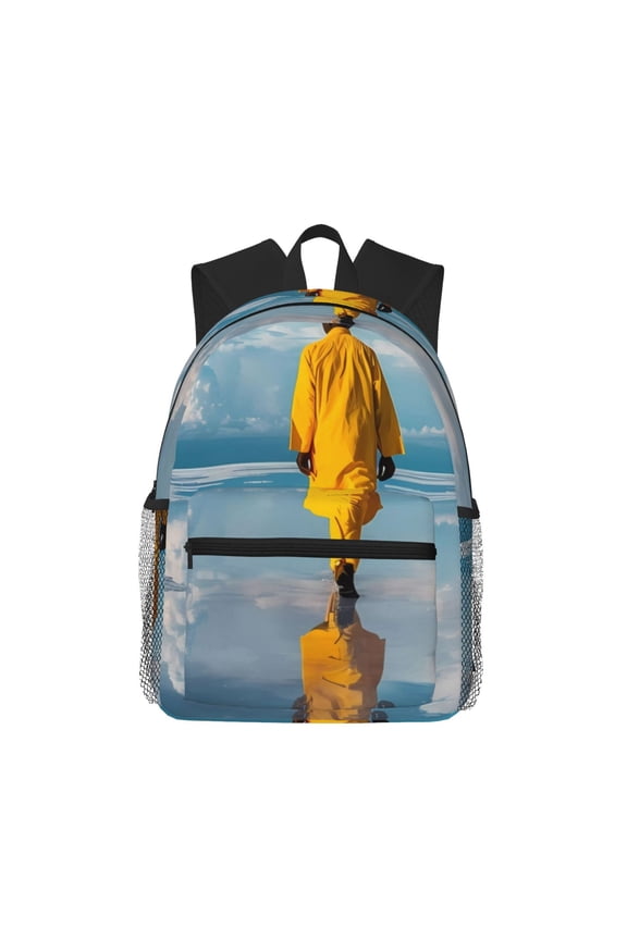 Monk Walking On Water Unisex Large Capacity Bookbag, Schoolbag, Casual Daypack for High School, College, Teens, Travel, Work