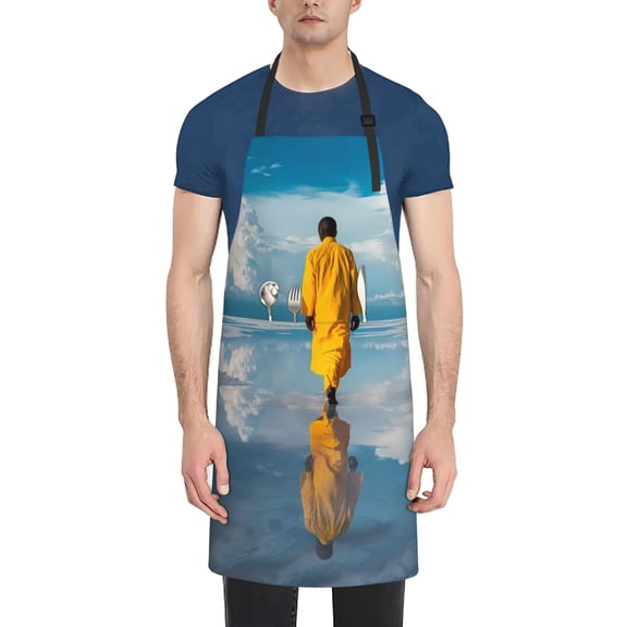 Vsdgher Monk Walking On Water Waterproof Apron with 2 Pockets Kitchen Chef Aprons Bibs for Grooming Cooking Baking Painting Gardening