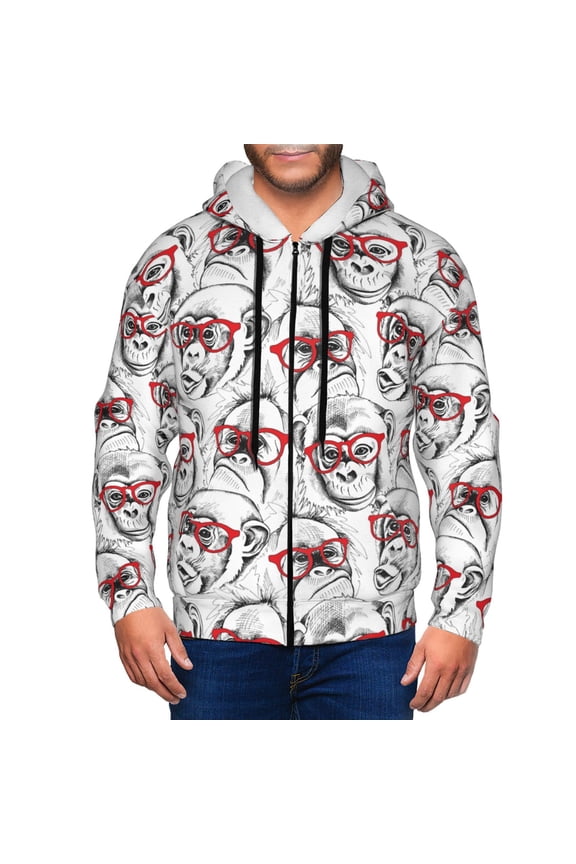 Monkey Mens Hoodies Zip Hoodie, Hoodies for Men, Zip-up Hooded Sweatshirt-Medium