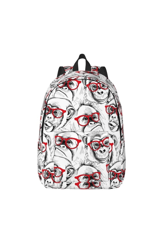 Monkey Print Canvas Backpack Travel Rucksack Unisex Knapsack 15.7/17.7Inch Laptop Backpack for Work,College -Small