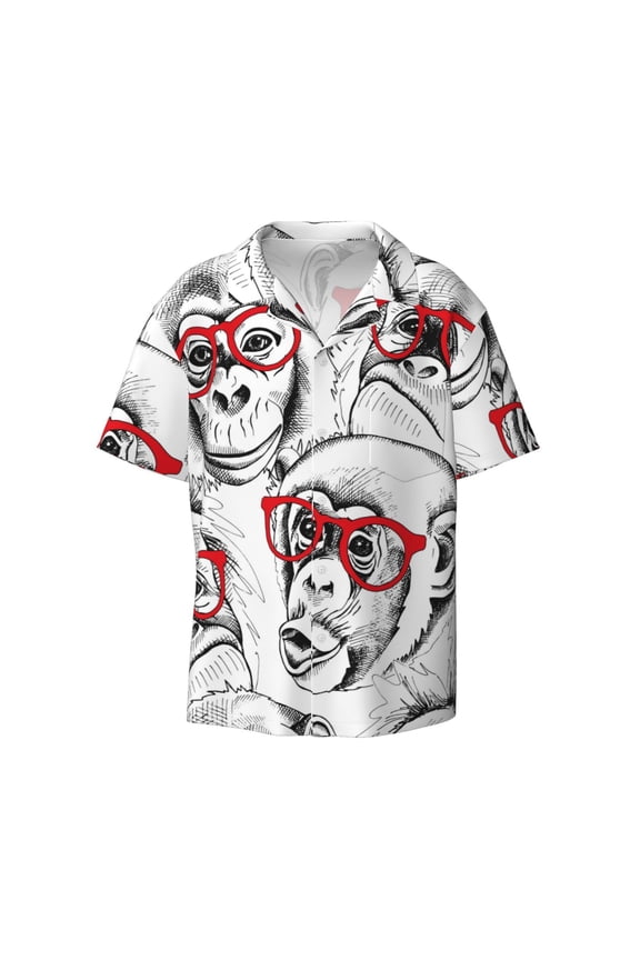 Monkey Print Men's Wrinkle Free Untucked Cuban Shirt Business Casual Button Down Shirts Short Sleeve Shirt