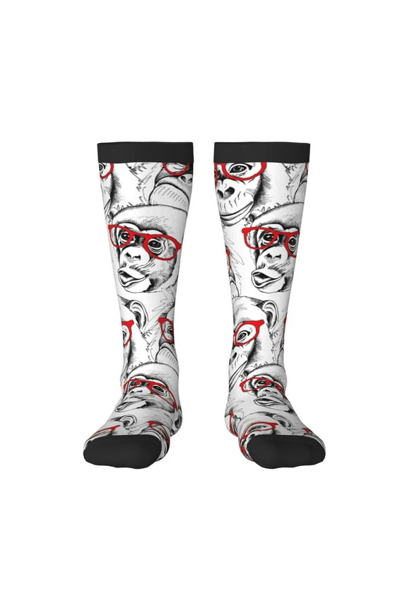 Monkey Print Thigh High Socks Extra Long Stretchy Sock Women Over Knee High Opaque Stocking Daily Wear