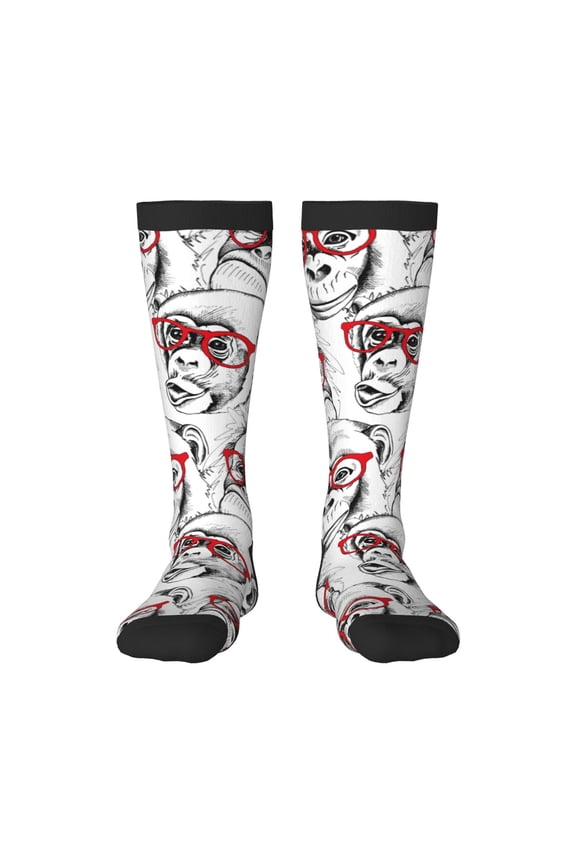 Monkey Print Thigh High Socks Extra Long Stretchy Sock Women Over Knee High Opaque Stocking Daily Wear