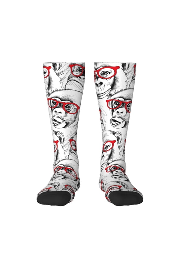 Monkey Print Thigh High Socks Extra Long Stretchy Sock Women Over Knee High Opaque Stocking Daily Wear