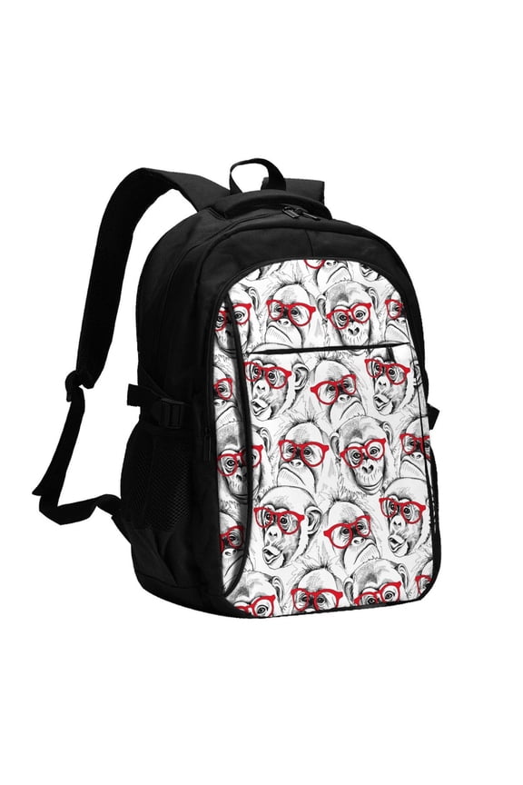 Monkey Print Travel Laptop Backpack, Laptops Backpack with USB Charging Port, Water Resistant Computer Bag Gift for Men & Women