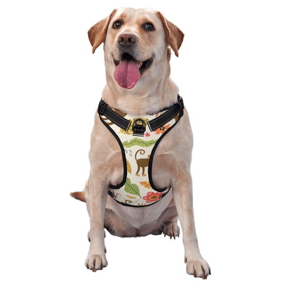 Vsdgher Monkeys in the Jungle Pattern Dog Harness,No Pull Pet Harness with Soft Padded Handle,Adjustable Reflective Vest with 2 Buckles,4 Slide Buckles,S-XL