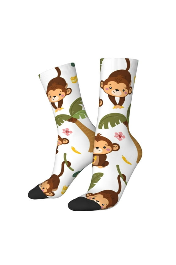 Monkeys Swinging from Palms Crew Socks for Men & Women, Breathable Casual Athletic Ankle Socks