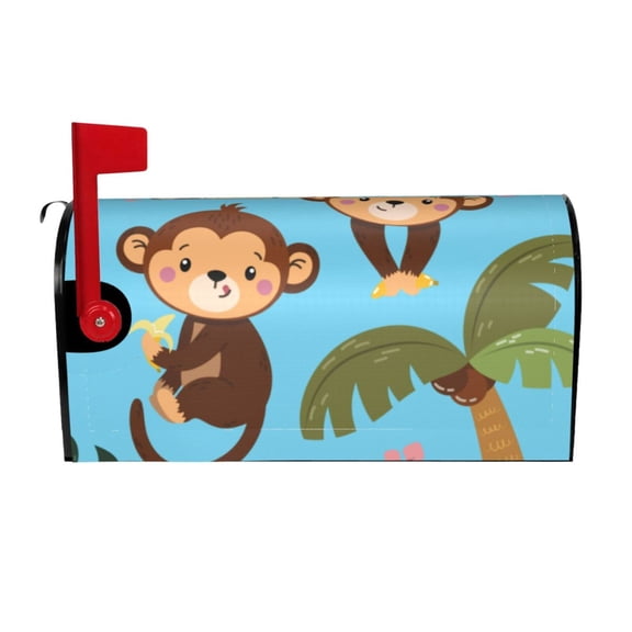 Vsdgher Monkeys Swinging from Palms Mailbox Cover Magnetic Mailbox Wraps Post Letter Box Cover for Garden Yard Home Decor 2 Sizes-21x18 in