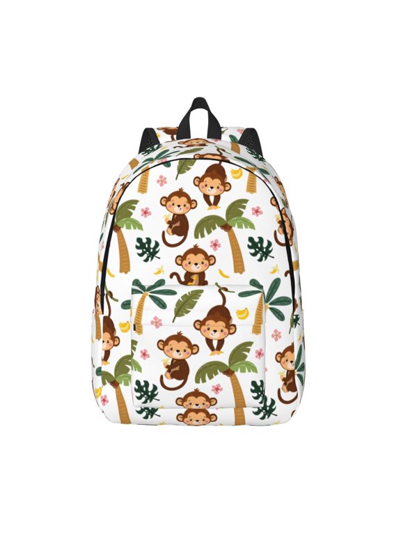 Monkeys Swinging from Palms Print Canvas Backpack Travel Rucksack Unisex Knapsack 15.7/17.7Inch Laptop Backpack for Work,College -Medium