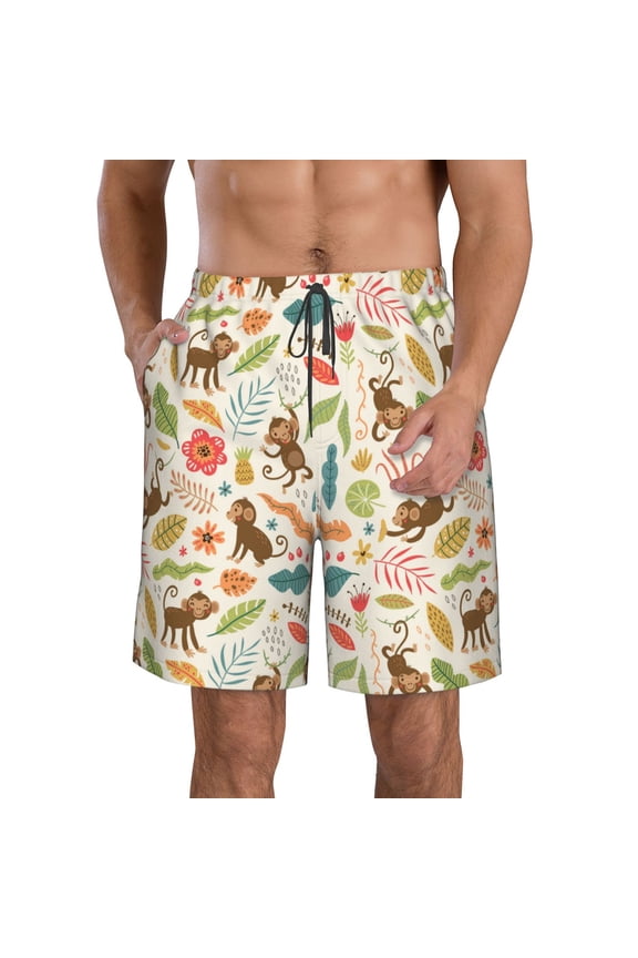 Monkeys in the Jungle Men's Beach Shorts, Surfing shorts, Swim trunks, Quick Dry Swim Trunks for Surfing Beach Fun -Large