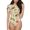 thumbnail image 1 of Vsdgher Monkeys in the Jungle Prinr Short Sleeve Body suit for Womens, Sexy Onesie One Piece Round Neck Bodysuit Shapewear Tummy Control-XX-Large, 1 of 7