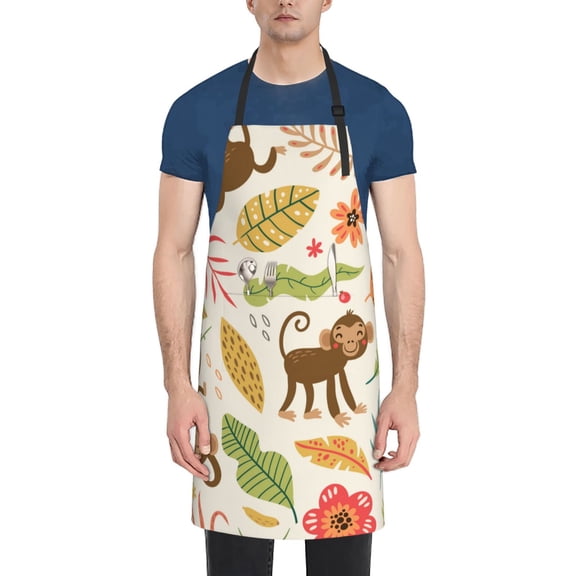 Vsdgher Monkeys in the Jungle Waterproof Apron with 2 Pockets Kitchen Chef Aprons Bibs for Grooming Cooking Baking Painting Gardening